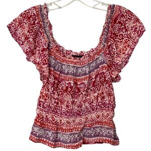 Aqua Off Shoulder Crop Top Cropped Shirt Womens Sz XS Pink Purple